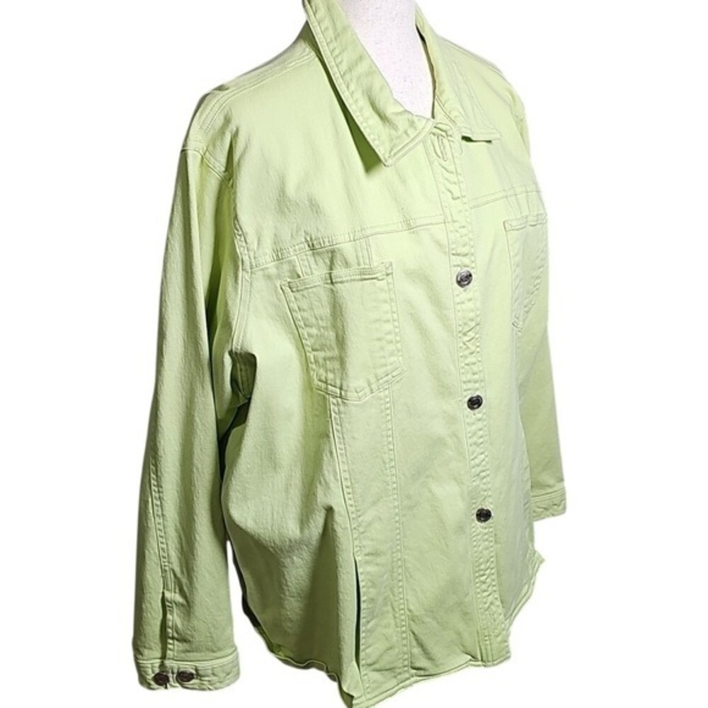 Northcrest Women's Lime Green  Button Up Jean Jacket with Seams